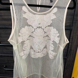White House Black Market Sheer Embroidered Tank